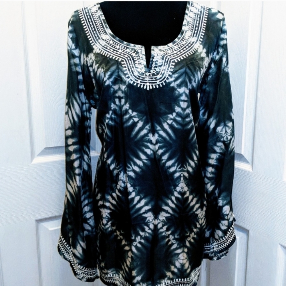 SILK Tie-Dye Print Tunic Top NWOT - Picture 4 of 11